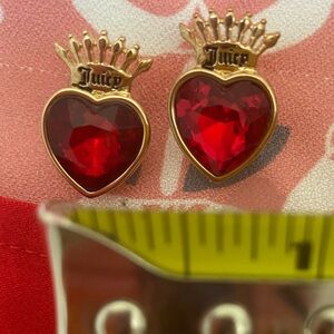 Juicy Couture Gold Crown Red Heart Earrings